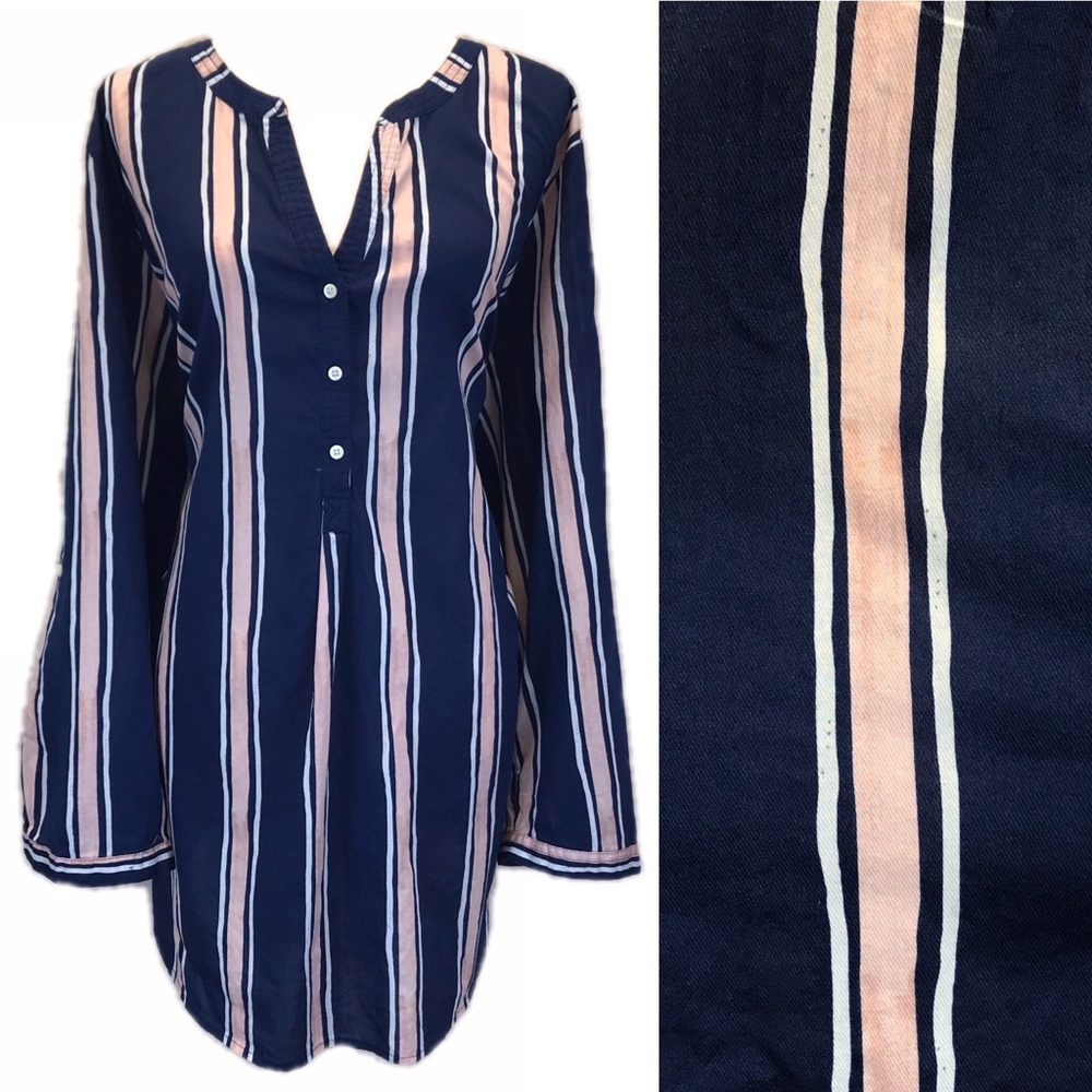 EUC Simply Emma 3x Striped Half Button Tunic Top